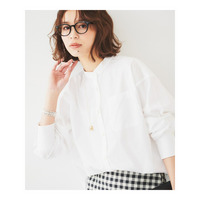 【コットン100/ストライプ】タイプライター バンドカラーシャツ