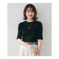 【五分袖/タイト】コットンリネン2WAYニット