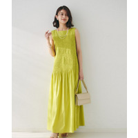 【コットン100/夏ワンピ/ナロー/】シャーリングワンピース