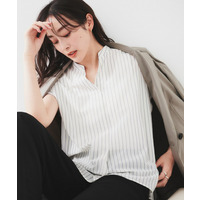 【洗える/スキッパー】フレンチスリーブシアーブラウス