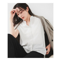 【洗える/スキッパー】フレンチスリーブシアーブラウス