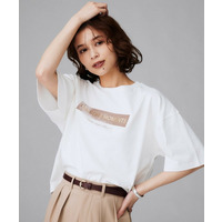 【コットン100/ゆったり/ショート丈/洗える】ベロアロゴTシャツ