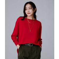 【6色展開/長め丈/ゆったり/薄手】レーヨン混 ボートネックニット