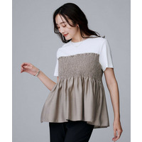 【コットン100/洗える/Tシャツ】シャーリングドッキングペプラム