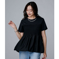 【コットン100/洗える/Tシャツ】シャーリングドッキングペプラム