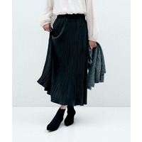 【秋映え/シワ知らず/ウエストゴム】スエード風プリーツスカート