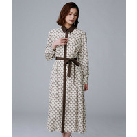 【ウエストリボン/前開きボタン/レトロモダン】チェーン柄フレアワンピース