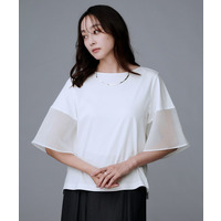 【コットン100/Tシャツ/フレア袖】シアースリーブ プルオーバー