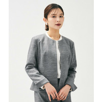 【洗えるスーツ／ストレッチ】ウール混ジャージ ノーカラージャケット