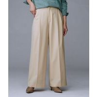 【洗える/ウエスト後ろゴム】ウール混　タックワイドパンツ