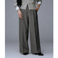 【洗える/ウエスト後ろゴム】ウール混　タックワイドパンツ