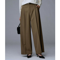 【洗える/ウエスト後ろゴム】ウール混　タックワイドパンツ