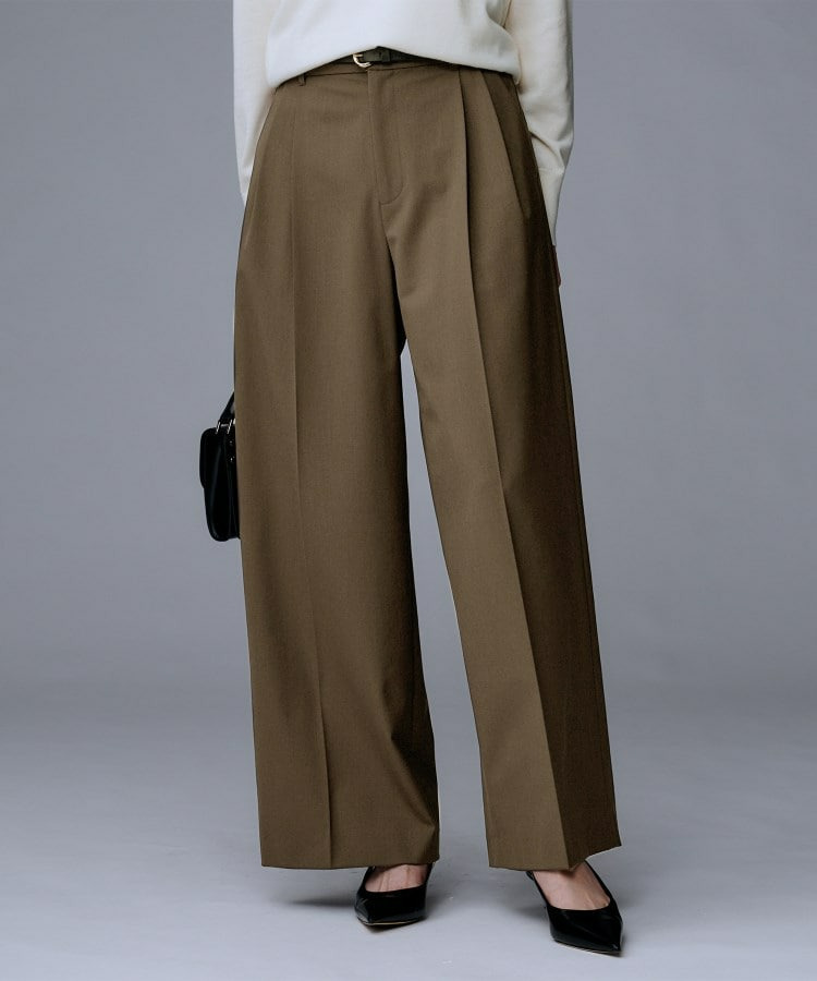 【洗える/ウエスト後ろゴム】ウール混 タックワイドパンツ11