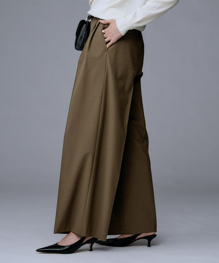 【洗える/ウエスト後ろゴム】ウール混 タックワイドパンツ12