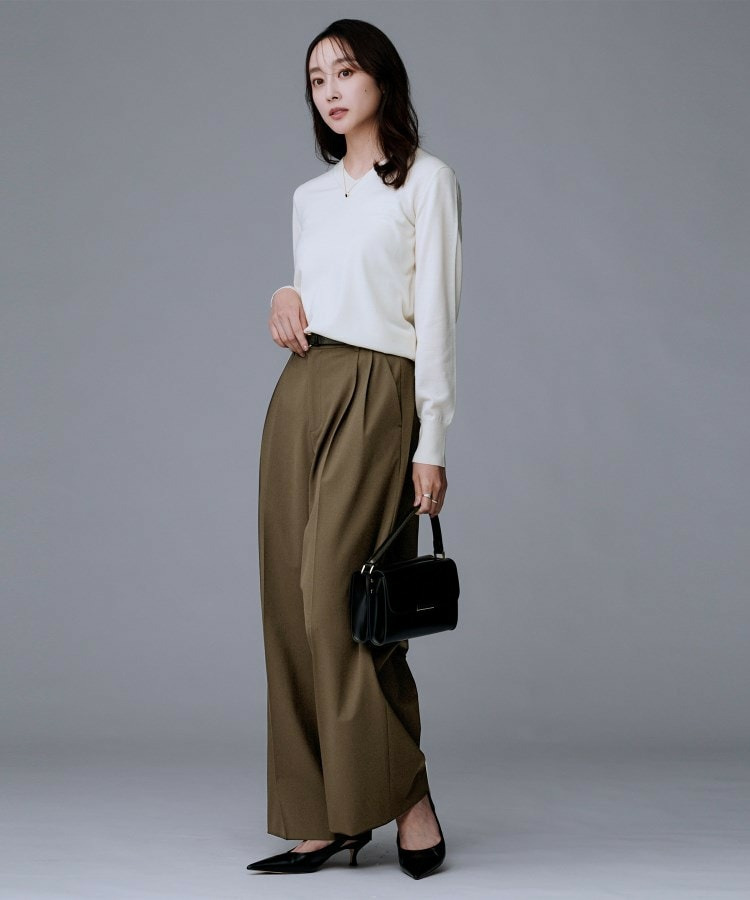 【洗える/ウエスト後ろゴム】ウール混 タックワイドパンツ13