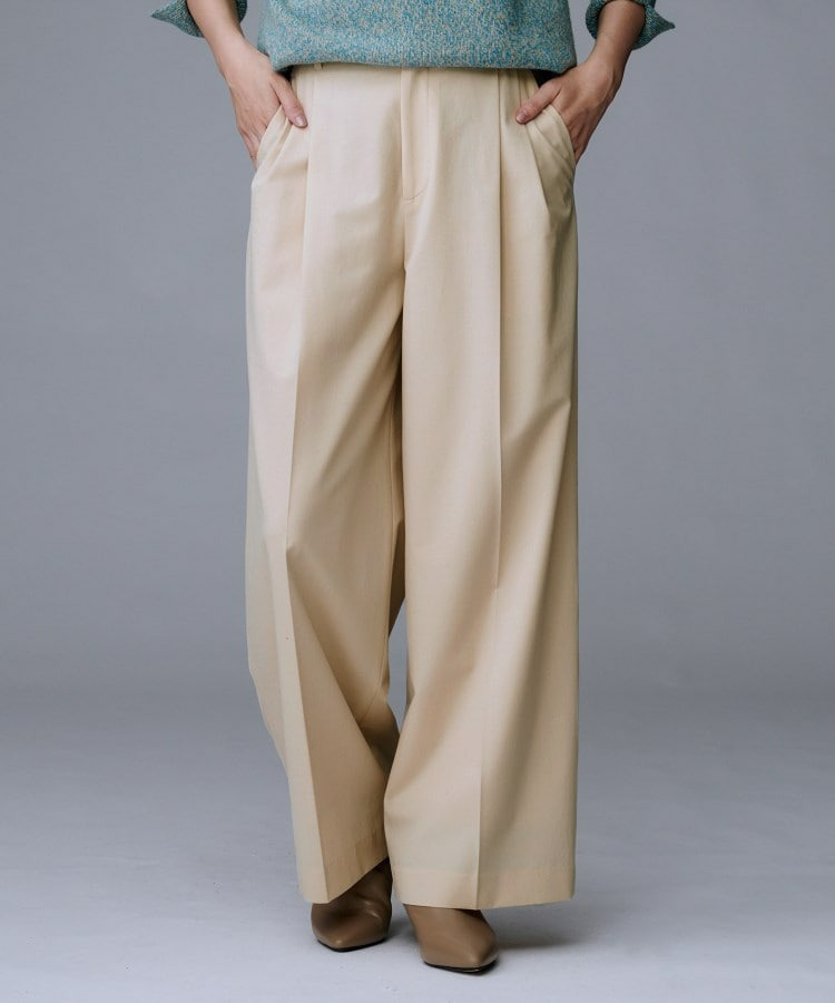 【洗える/ウエスト後ろゴム】ウール混 タックワイドパンツ15