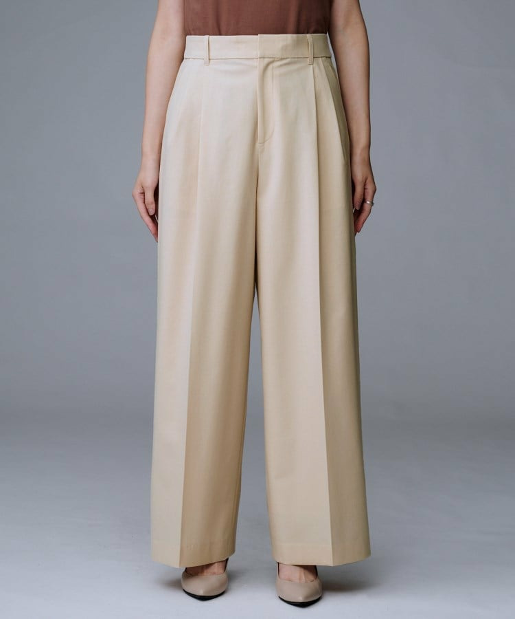 【洗える/ウエスト後ろゴム】ウール混 タックワイドパンツ19
