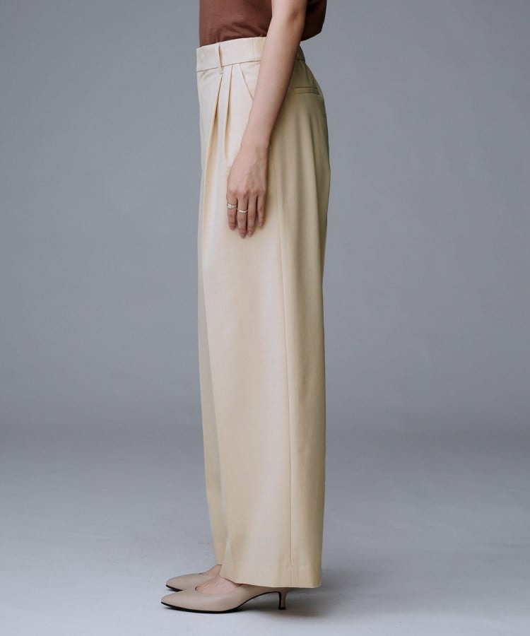 【洗える/ウエスト後ろゴム】ウール混 タックワイドパンツ20