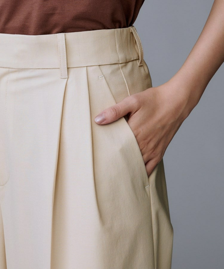 【洗える/ウエスト後ろゴム】ウール混 タックワイドパンツ23