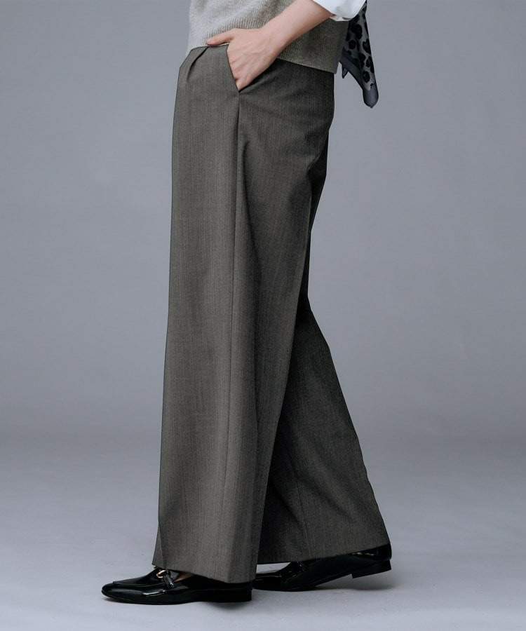 【洗える/ウエスト後ろゴム】ウール混 タックワイドパンツ4