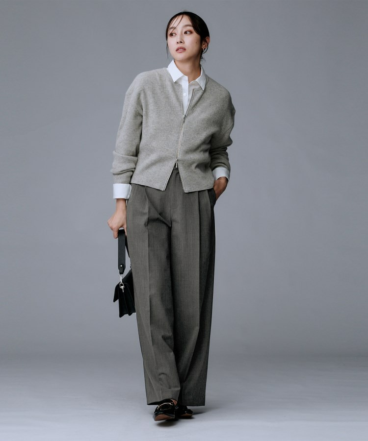 【洗える/ウエスト後ろゴム】ウール混 タックワイドパンツ5