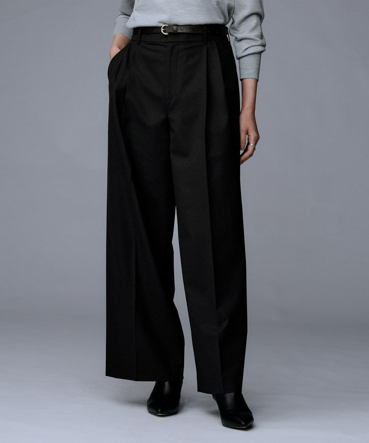 【洗える/ウエスト後ろゴム】ウール混 タックワイドパンツ7