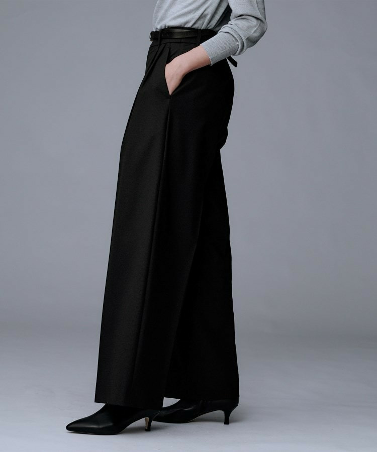 【洗える/ウエスト後ろゴム】ウール混 タックワイドパンツ8