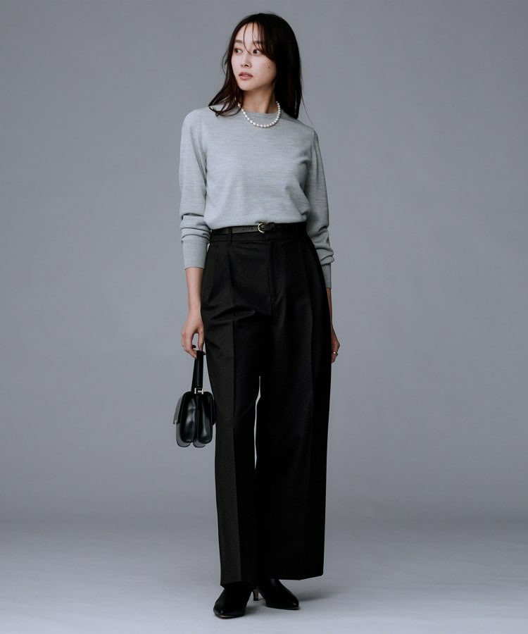 【洗える/ウエスト後ろゴム】ウール混 タックワイドパンツ9