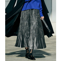 【ウエストゴム／着映え】ランダムプリーツベロアスカート