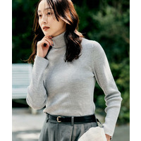 【洗える/アンサンブル可能/ウール100%】リブタートルネックウールニット