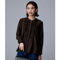 【1枚で着映え/オンオフ着回し】フリルサテンブラウス