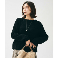 【ツイード調/コンパクト丈】ブークレーボートネックニット