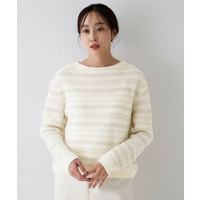 【ツイード調/コンパクト丈】ブークレーボートネックニット