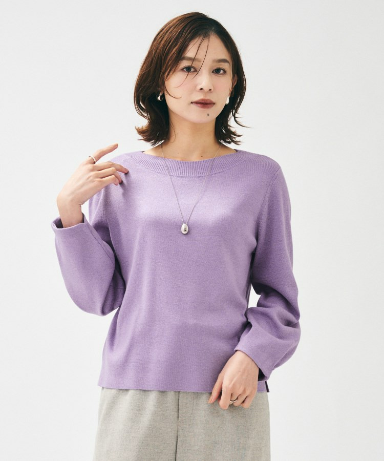 【きれいめ/程よくすっきり】ラメ入りワイドボートネックニット1