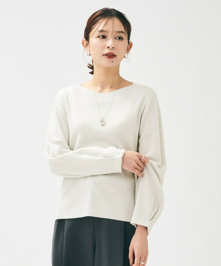 【きれいめ/程よくすっきり】ラメ入りワイドボートネックニット1