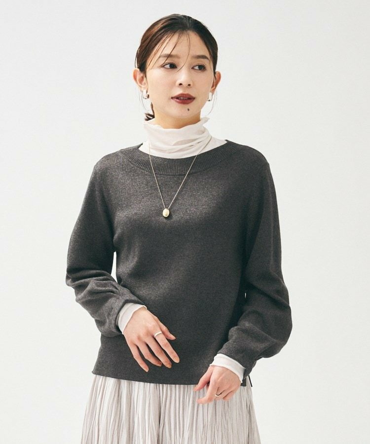 【きれいめ/程よくすっきり】ラメ入りワイドボートネックニット1