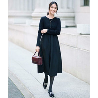 【大人フェミニン/トレンド】ニット×ジャカード ドッキングワンピース