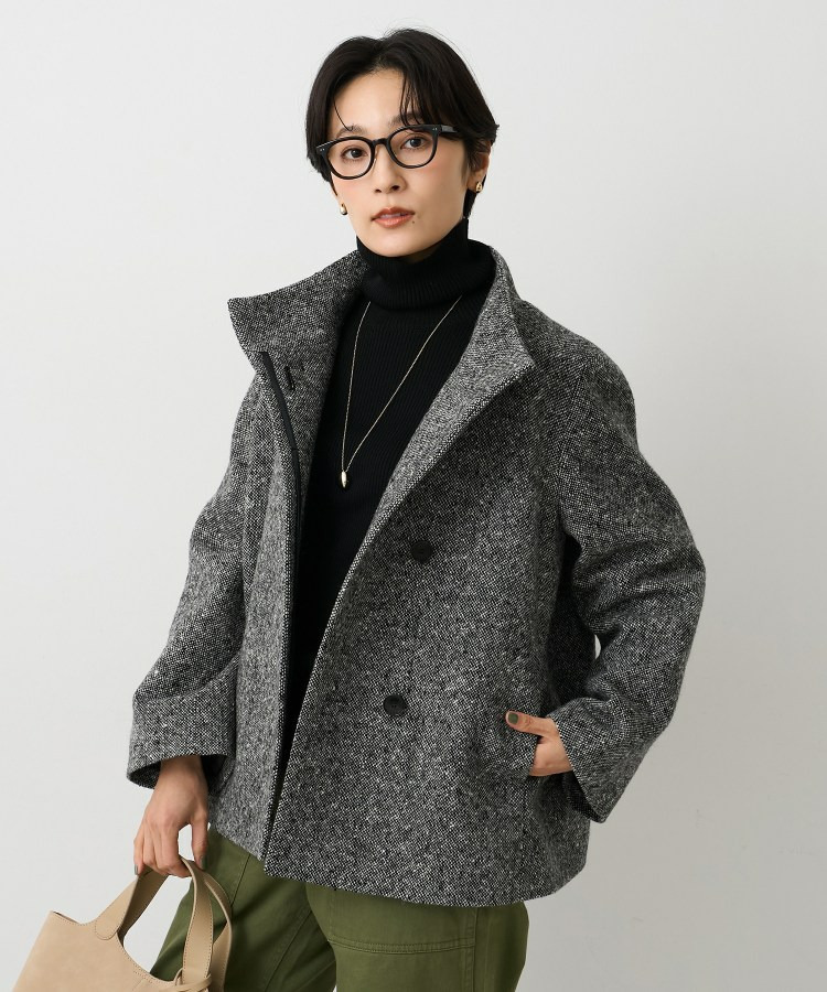 【スタンドカラー/オンオフ使える】クラシカルツイードコート