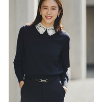 【洗える/カジュアルフォーマル】2WAYレース襟ニットプルオーバー