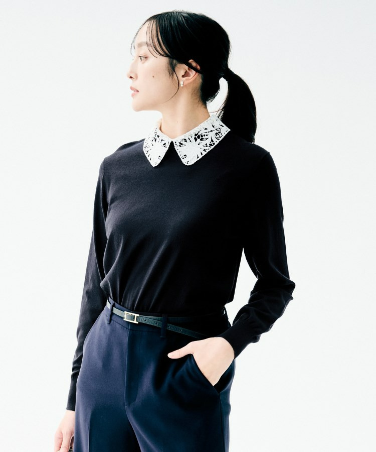 【洗える/カジュアルフォーマル】2WAYレース襟ニットプルオーバー12