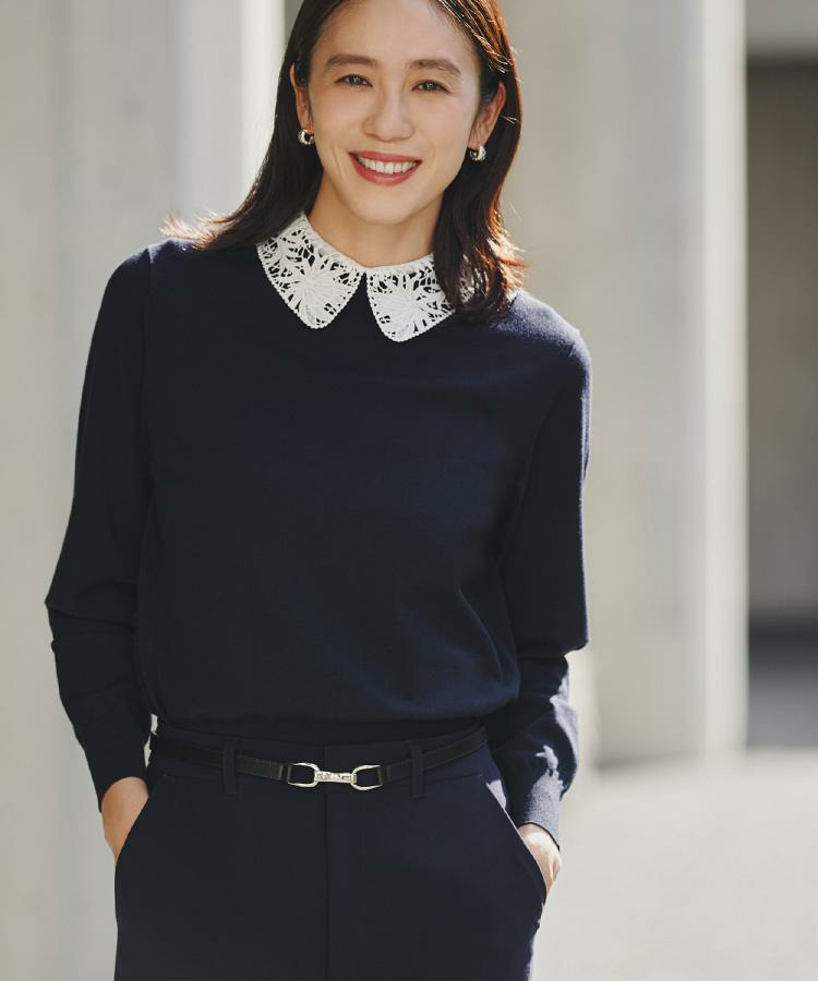 【洗える/カジュアルフォーマル】2WAYレース襟ニットプルオーバー1