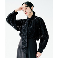 カットジャカード ボウタイブラウス