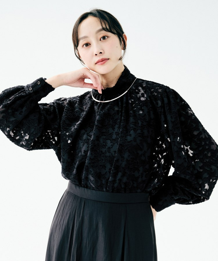 カットジャカード ボウタイブラウス15