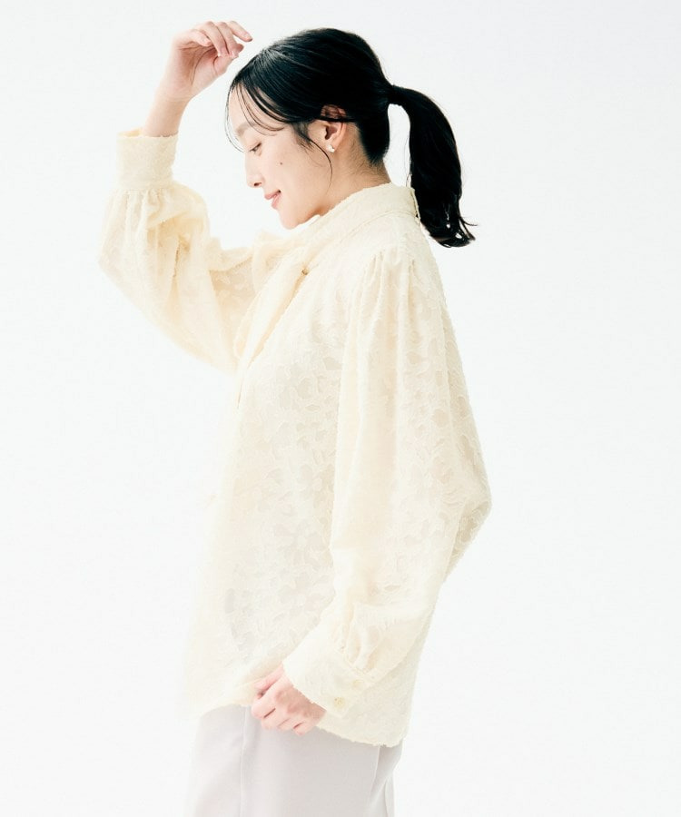 カットジャカード ボウタイブラウス4