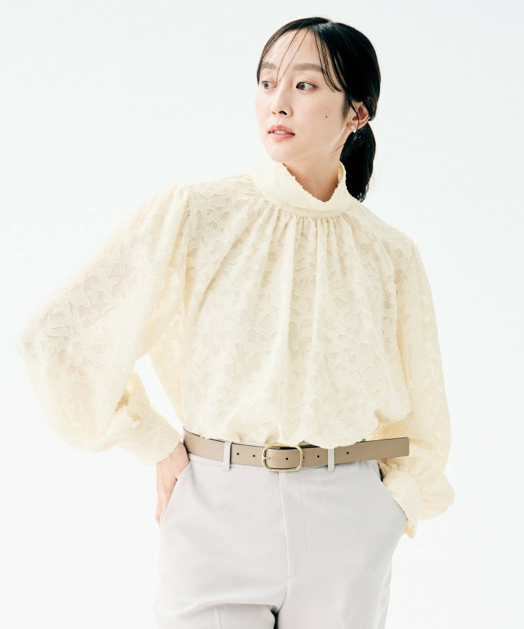 カットジャカード ボウタイブラウス5