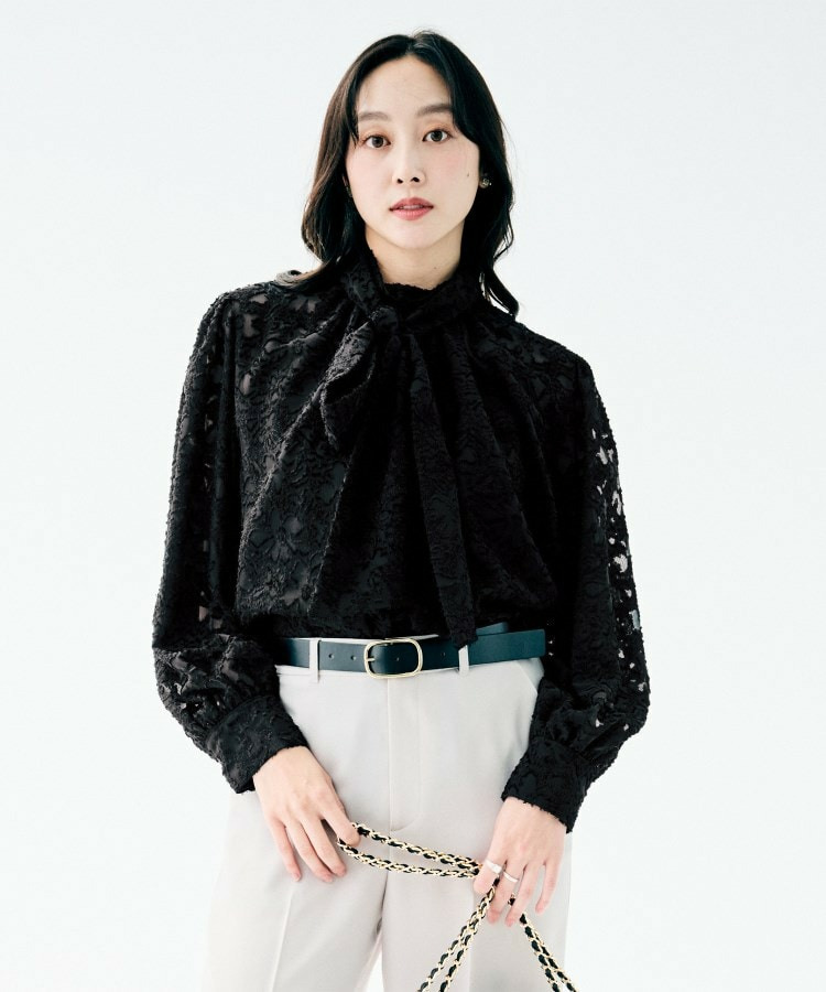 カットジャカード ボウタイブラウス8