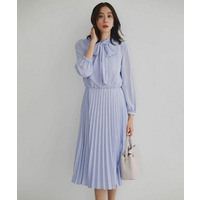 【セレモニー/フォーマル/洗える】ボウタイ プリーツワンピース