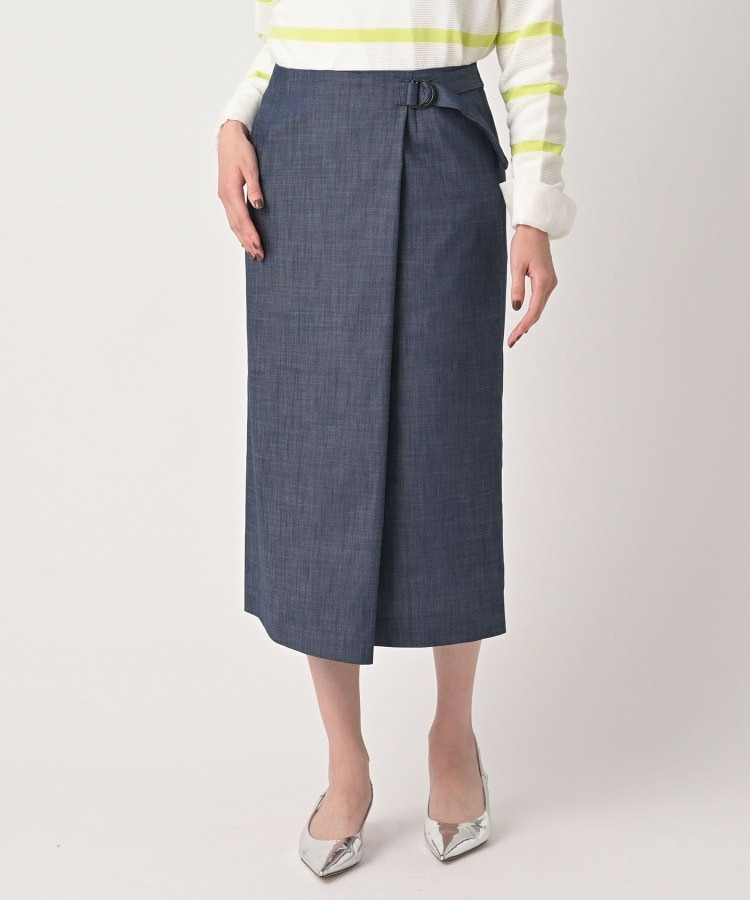 【洗える/後ろウエストゴム】デニム調シャンブレーナロースカート1