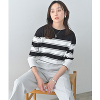 【洗える/ゆったり】ボーダーボートネックニット