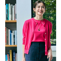 【9色展開/アンサンブル可/洗える】コットンクルーネックカーディガン